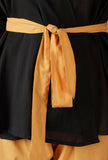 Set Of 2: Mulmul Cotton Black Robe And Mustard Straight pants