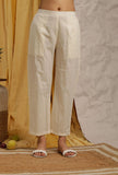 Off White Cotton Schiffli Narrow Pants