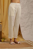 Off White Cotton Schiffli Narrow Pants