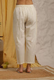 Off White Cotton Schiffli Narrow Pants