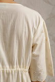 Off White Cotton Schiffli Front Tie Kaftan Dress