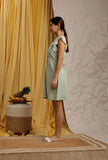 Pista Green Cotton Schiffli Front Buttoned Skater Dress