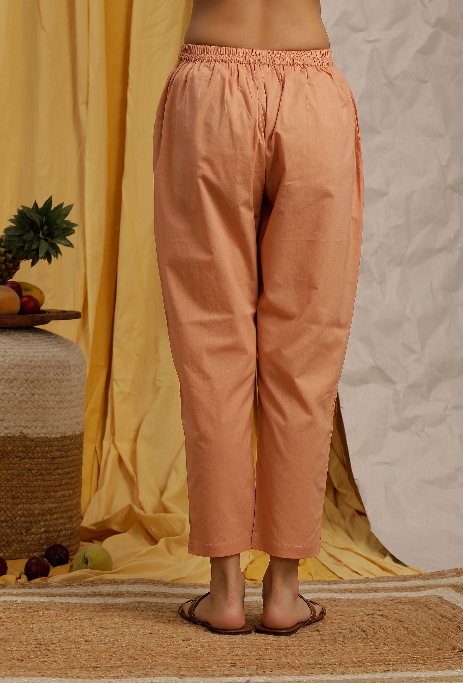 Peach Cotton Schiffli Straight Narrow Pants