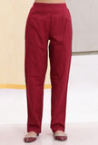 Set Of 2: Carmine Red Flared Slip Kurta & Cotton straight pants