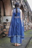 Urvi Indigo Blue Organza Front-Open Asymmetrical Zari Embroidered Shrug
