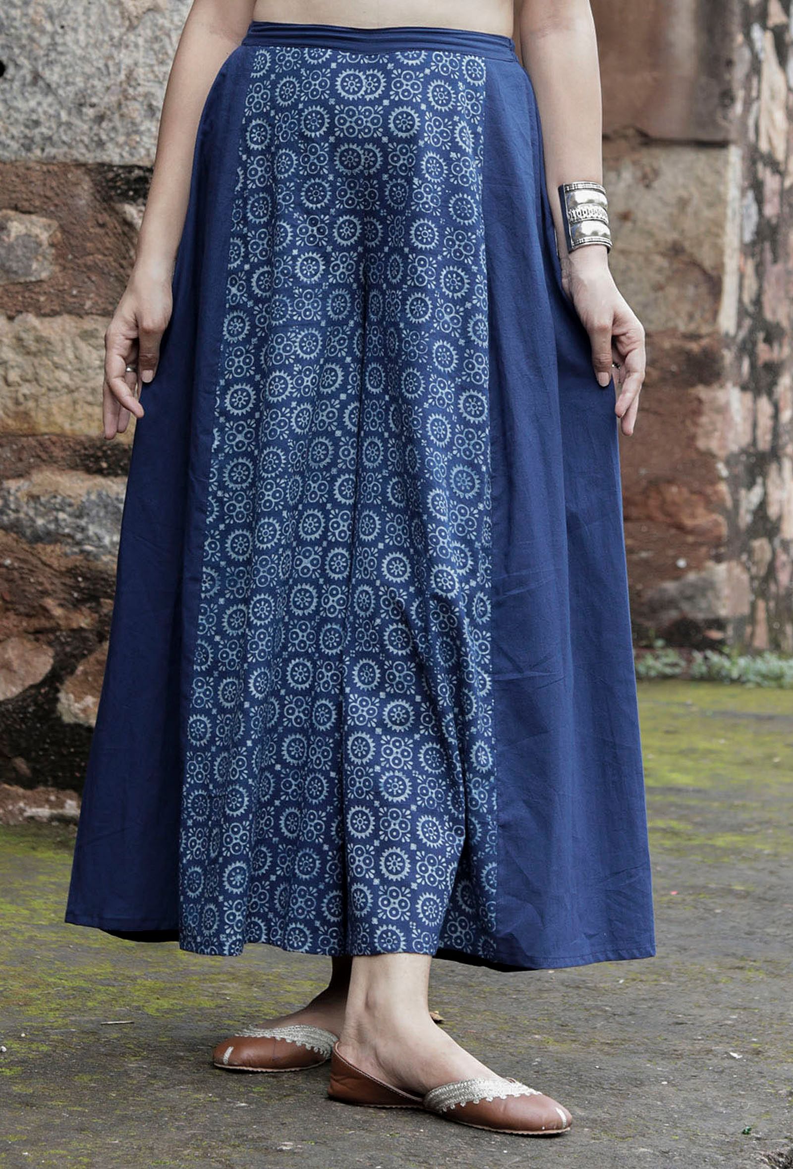 Udita Indigo Solid Printed Palazzo Pants