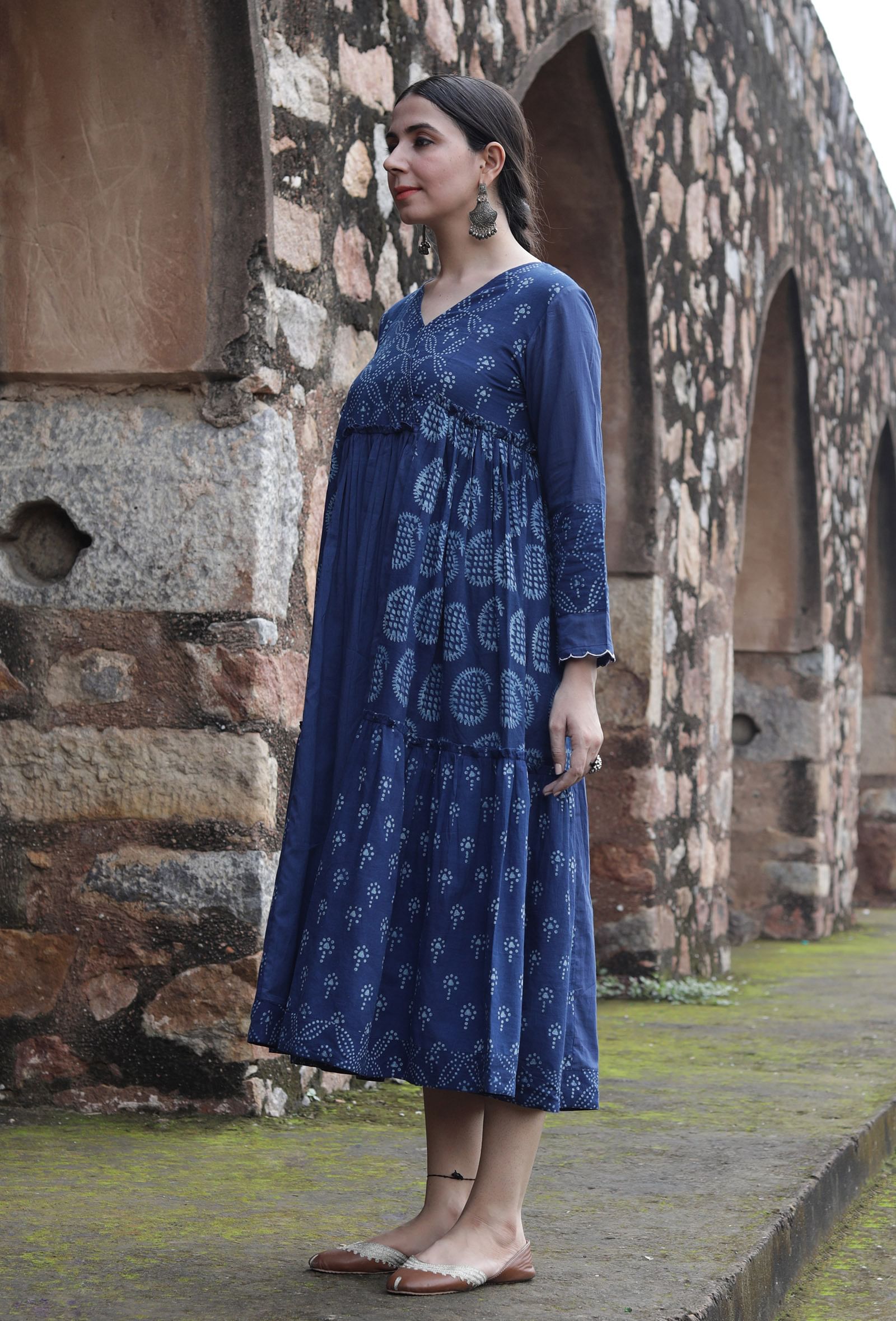 Buy Indigo Blue Printed Cotton Kurti Online in India | Colorauction