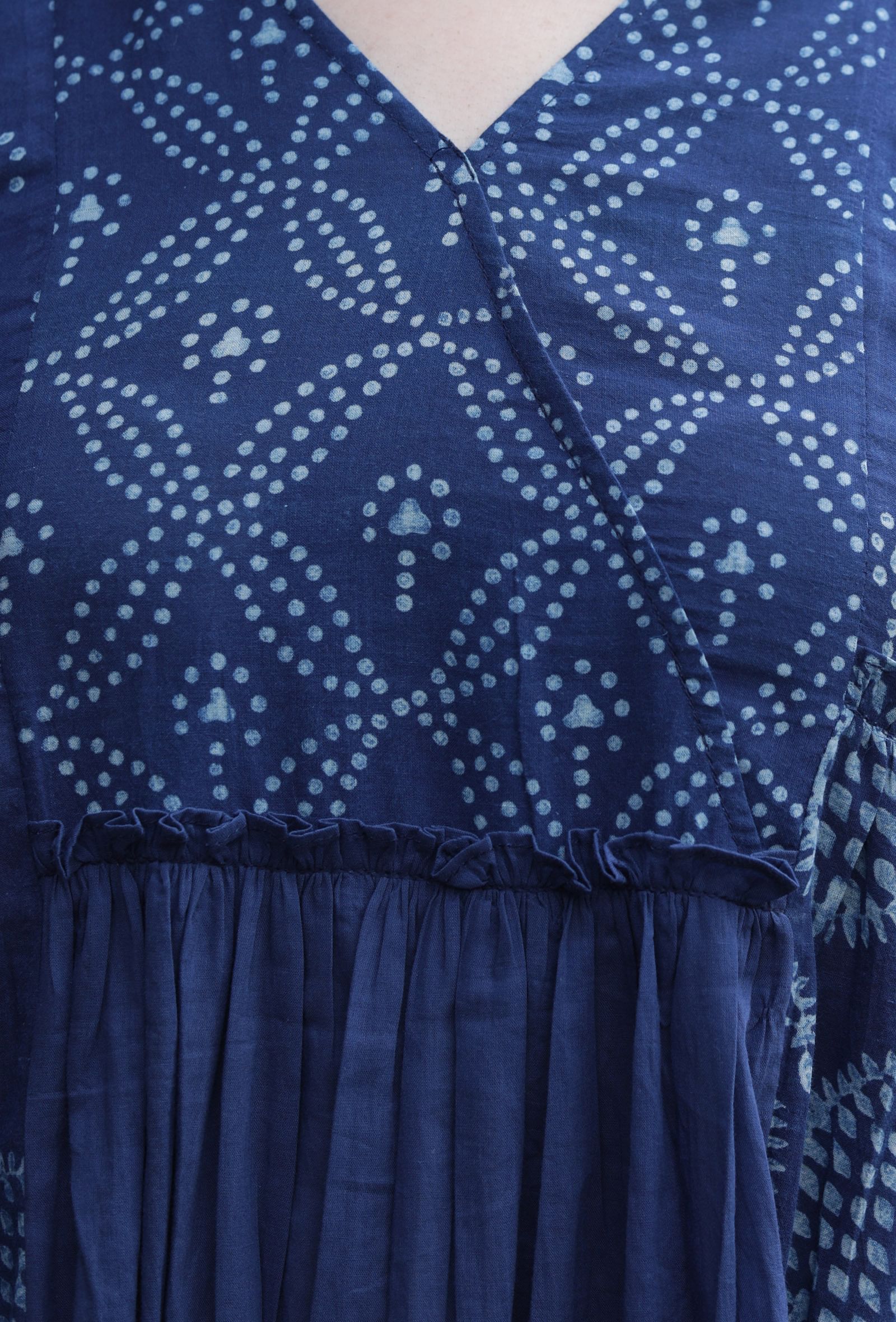 Konalaka Indigo Cotton Hand Block Printed Tiered Kurta Dress – TJORI