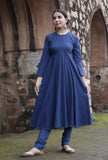 Set Of 2:Innaya Indigo Cotton Flared kurta dress & Churidar