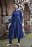 Set Of 2:Innaya Indigo Cotton Flared kurta dress & Churidar