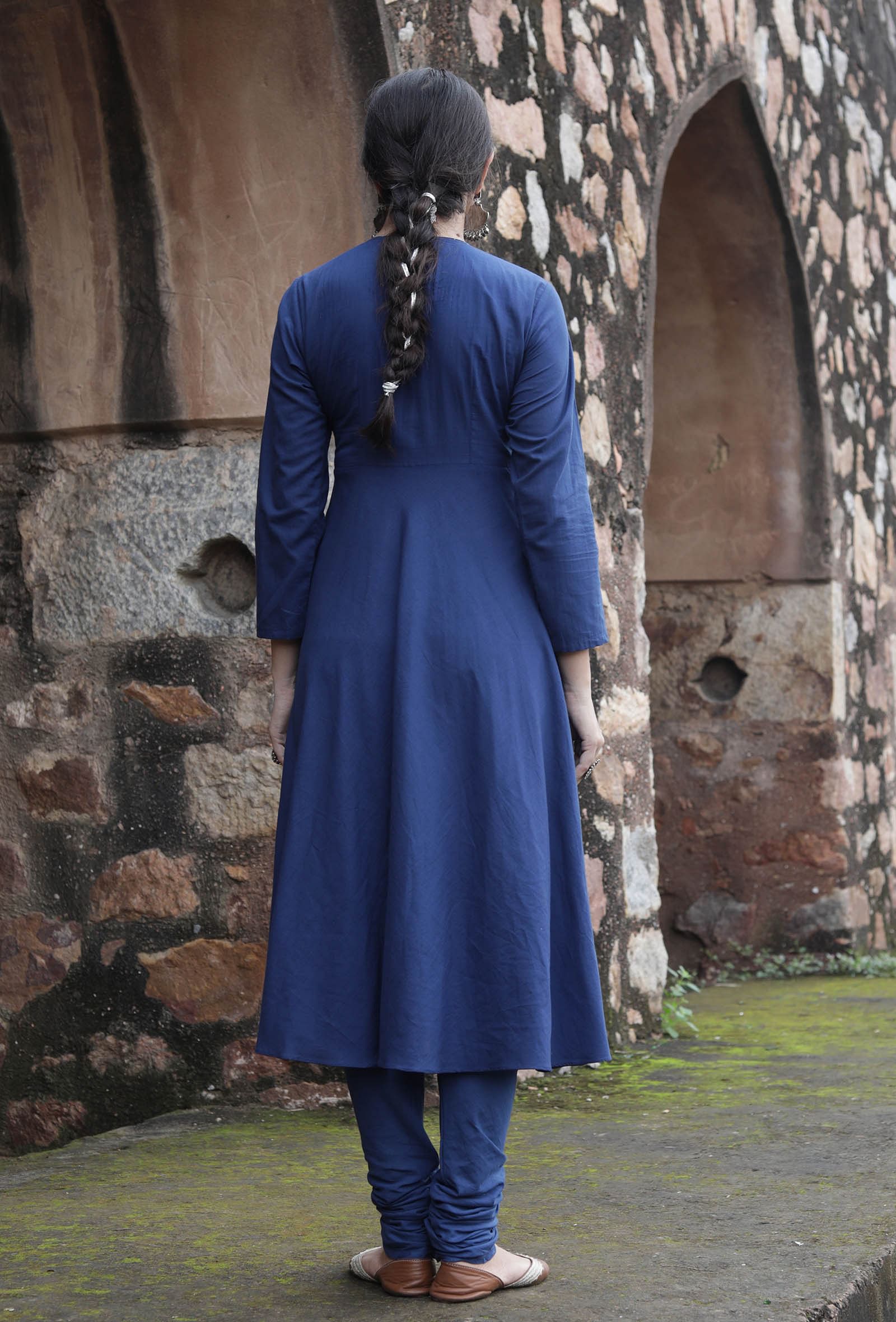 Hemal Indigo Cotton Solid Flared Kurta Dress TJORI