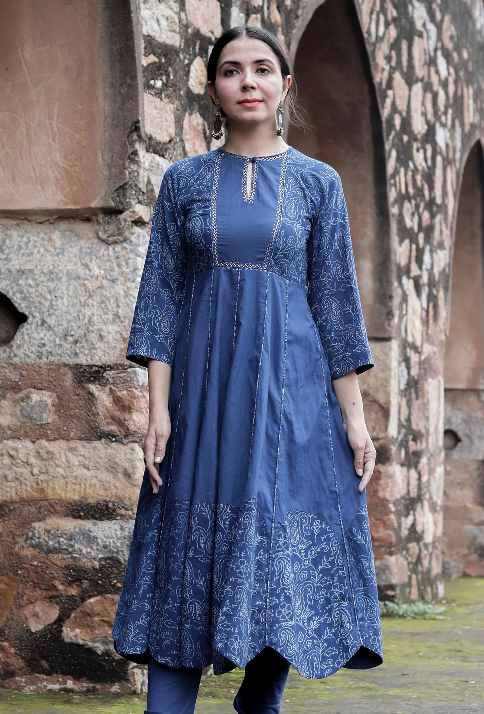 Indigo Blue Printed Cotton Kurti - Kurtis #buydesignerdresses | Indian  fashion dresses, Kurti designs, Indian designer outfits