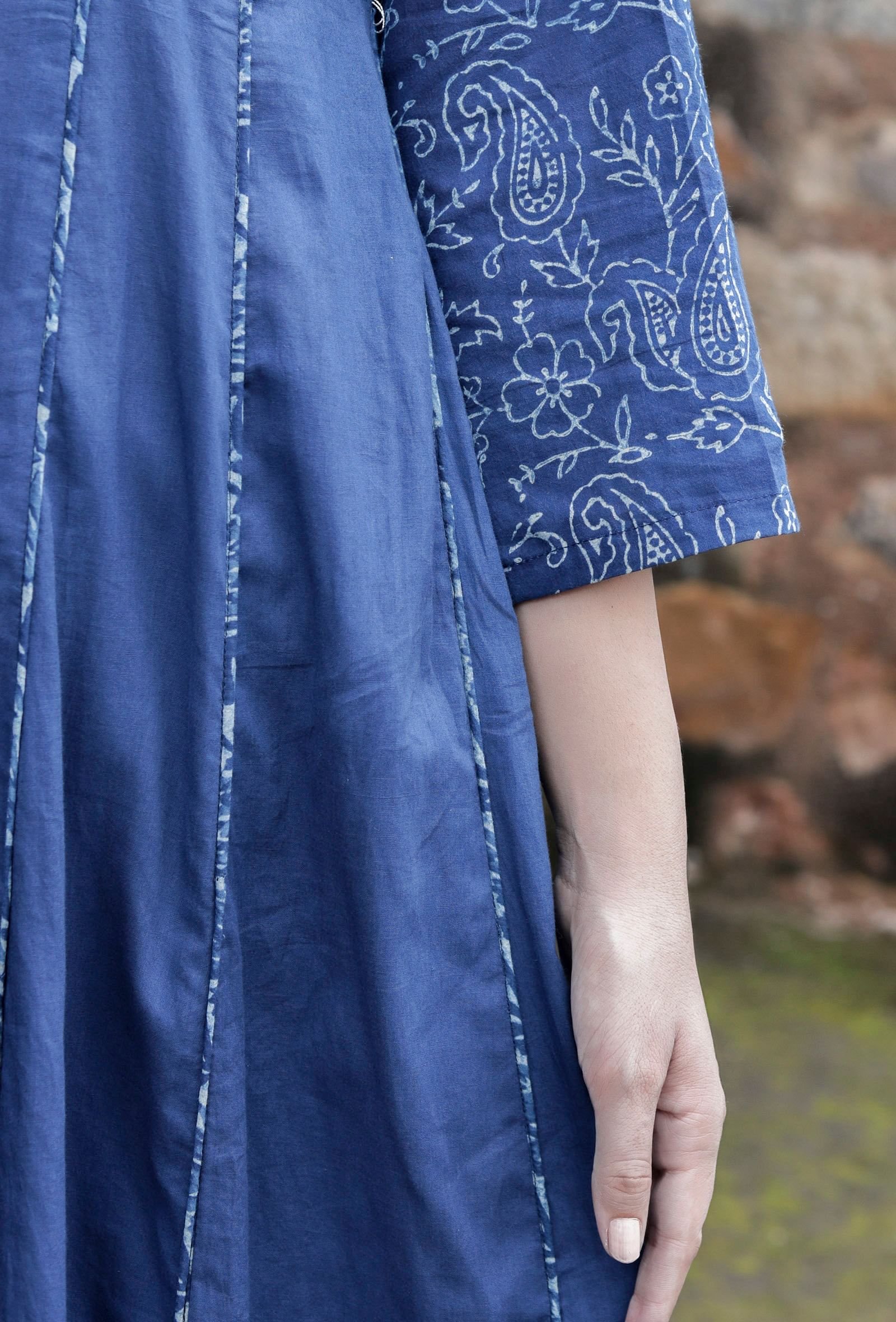 Buy Indigo Block Printed Straight Cotton Kurta for Women | FGMK21-212 |  Farida Gupta