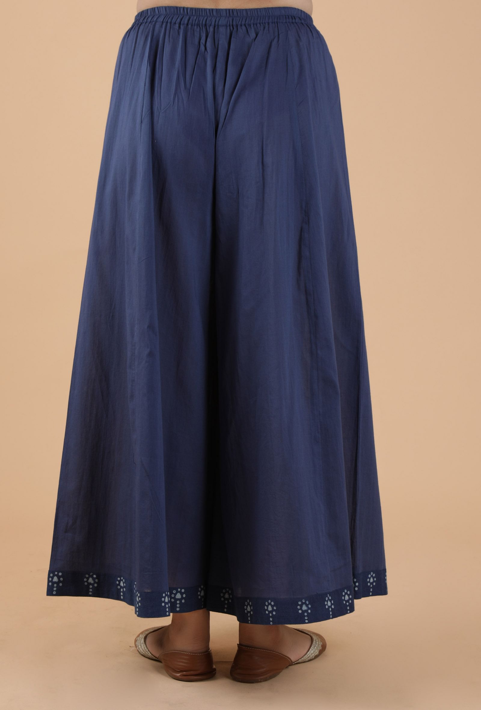 Aadhila Indigo Solid Blue Flared Kalidar Palazzo Pants With Print Bord –  TJORI