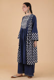 Set Of 2:Ramya Indigo Buta Printed Panelled Gathered Kurta & Palazzo Pants