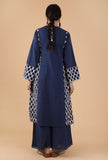 Vinita Indigo Buta Printed Panelled Gathered Kurta With Zari Embroidery