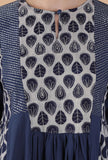 Vinita Indigo Buta Printed Panelled Gathered Kurta With Zari Embroidery