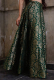 Green Kalidar Banarasi Jacquard Skirt With Tassels