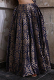 Royal Blue Banarasi Jacquard Box Pleat Flared Skirt With Tassels
