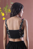 Black Parsi Multicolor Embroidered & Scalloped Georgette Crop Top