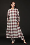 White Woven Tartan Checks Phiran Kurta With Pockets
