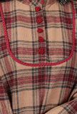 Chestnut Brown Woven Tartan Checks Lace Detailed Phiran Kurta With Pockets