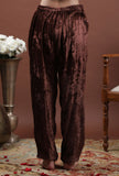 Set Of 2: Saima Rust Velvet Tilla Embroidered Phiran & Pants