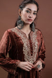 Saima Rust Velvet Phiran With Tilla Embroidery