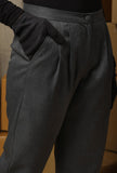 Set Of 2: Charcoal Grey Solid Linen Belted Trench Coat & Formal Pants