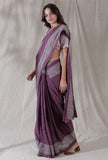 Cotton kota mauve color blockprinted border saree