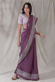 Cotton kota mauve color blockprinted border saree