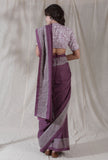 Cotton kota mauve color blockprinted border saree