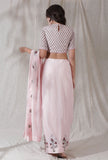 Set of 2- Lemonade pink kota cotton blockprinted blouse with kota cotton blockprinted saree
