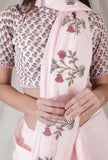 Lemonade pink color kota cotton florals blockprinted saree