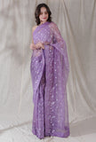 Lilac purple color organza embroidered saree