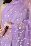 Lilac purple color organza embroidered saree