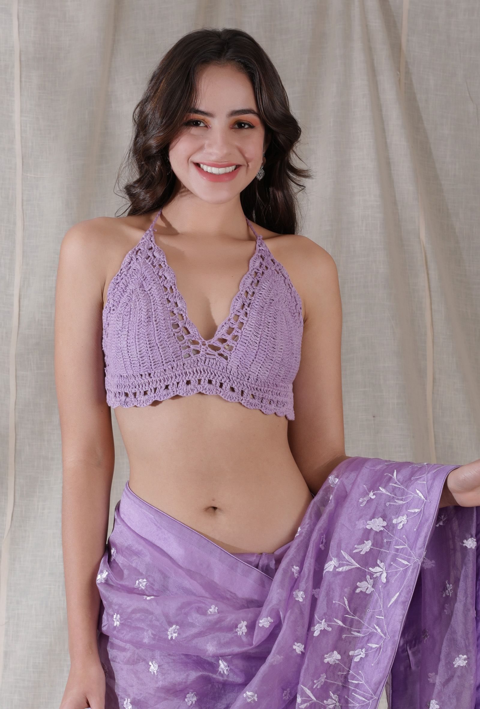 Lilac purple color handmade crochia backless bralette crop top