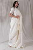 Set of 2- Off white shimmer stripe cotton blouse with cotton saree