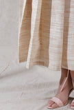 Set of 2- Ivory tan color khadi overlapped crop top with khadi pleated flared ankle length skirt