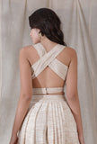 Ivory tan color khadi overlapped stylish back crop top