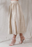 Ivory tan gathered and flared khadi calf length skirt