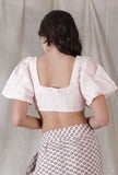 Baby pink color schiffli cotton, sweetheart neck, puffed sleeves bralette crop top