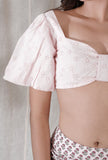 Baby pink color schiffli cotton, sweetheart neck, puffed sleeves bralette crop top