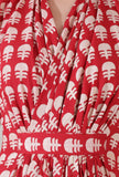 Apple red color cotton blockprinted draped flared dress