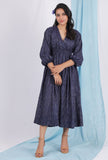 Spruce blue color ikkat overlapped dress