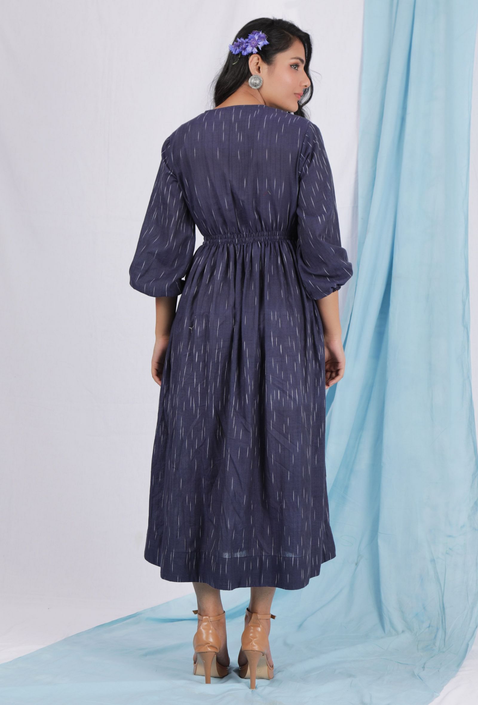 Spruce blue color ikkat overlapped dress