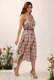 Airi Floral Chintz Assymentrical Dress With Cruelty Free Belt
