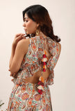 Amala Floral Chintz Peplum Jumpsuit With Backtie Up Details