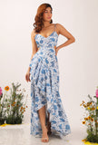 Serena Floral Chintz Fuffled Slitted Long Backless Dress