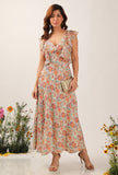 Amala Floral Chintz Ruffled Long Dress With Back Tie Up Details